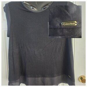 Calvin Klein Parnetta Mixed Media 1 Pocket Knit Top